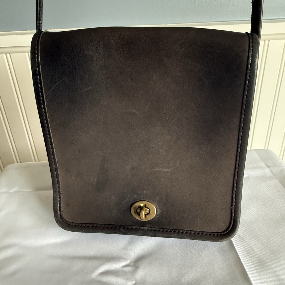Vintage COACH Pre '94 Compact Pouch Black Leather Crossbody Bag Purse USA